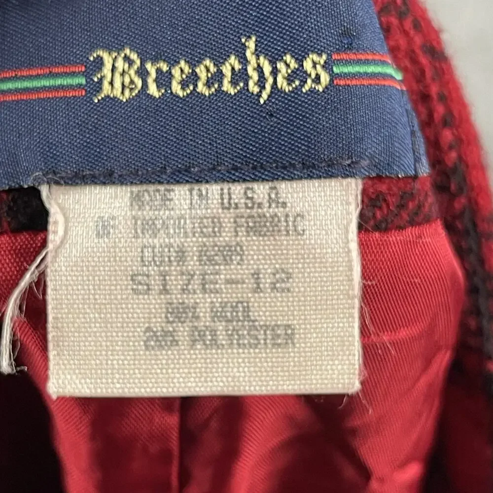 Vintage‎ Breeches Wool Blend Wrap Skirt Womens 12 Red Plaid Fringe Holiday USA